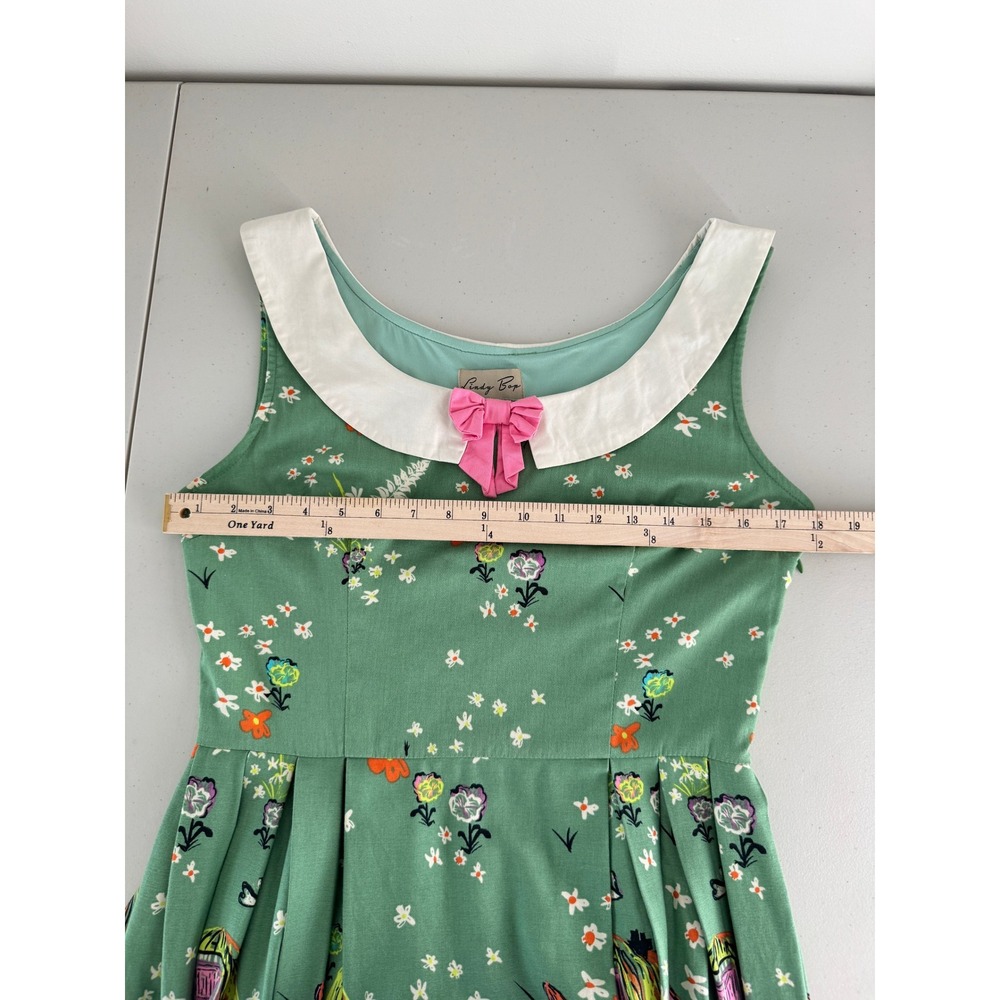 Lindy Bop Leah Alice in Wonderland Tea Dress 8 Green Novelty Print Fit & Flare - Picture 12 of 15